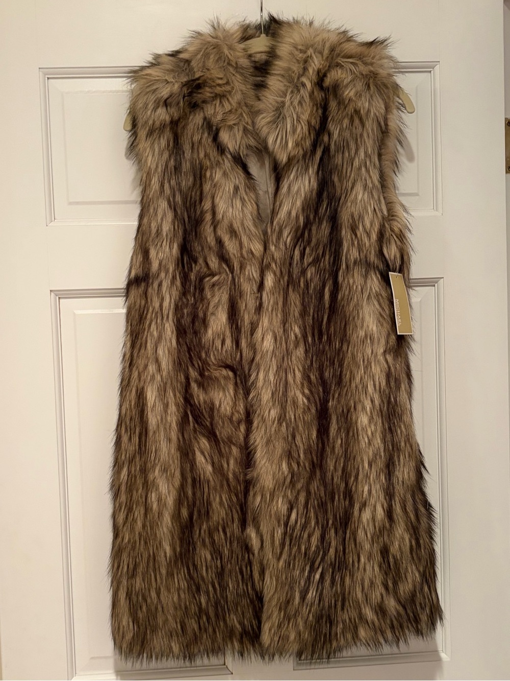 NWT Michael Kors Faux Fur Long Vest - Tan Brown